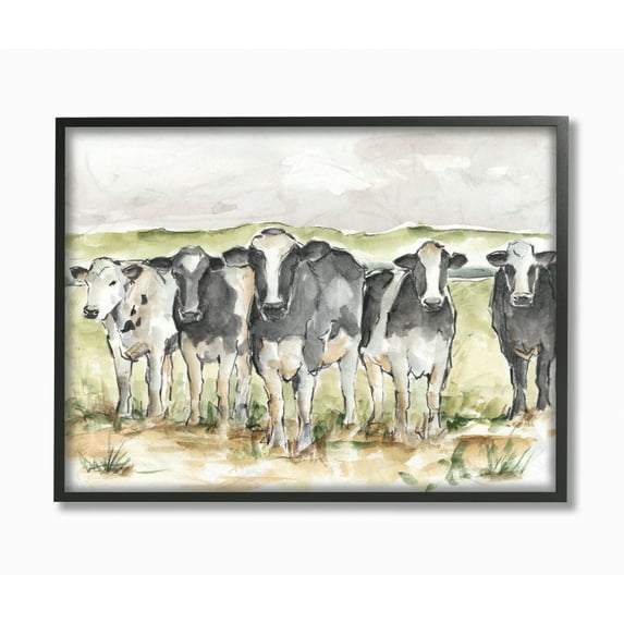 Stupell Industries Cow Pasture Farm Animal Landscape Watercolor Painting Framed Wall Art by Ethan Harper