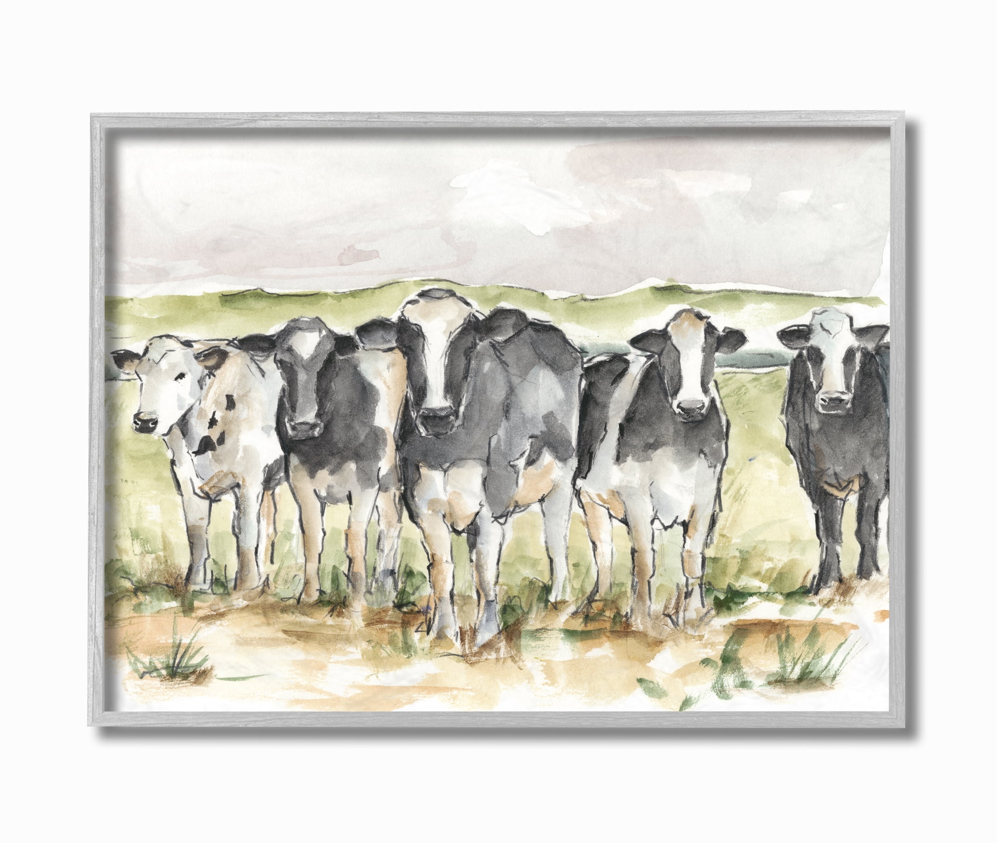 Stupell Industries Cow Pasture Farm Animal Landscape Watercolor Painting Framed Wall Art by Ethan Harper