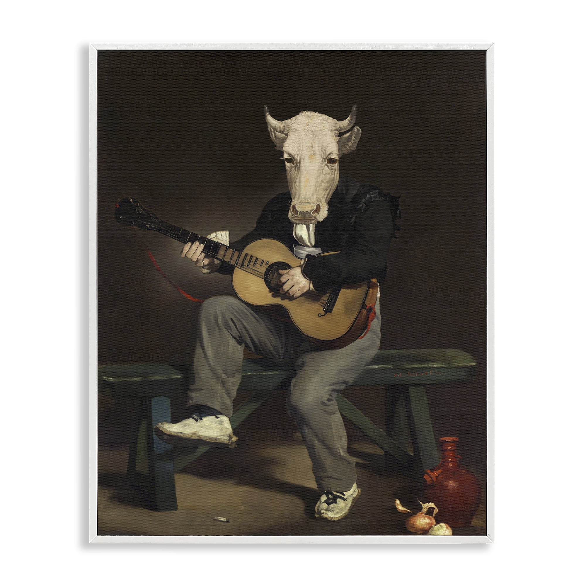 Stupell Industries Cow Playing Guitar Novelty & Humor Painting White Framed Art Print Wall Art, 11 x 14