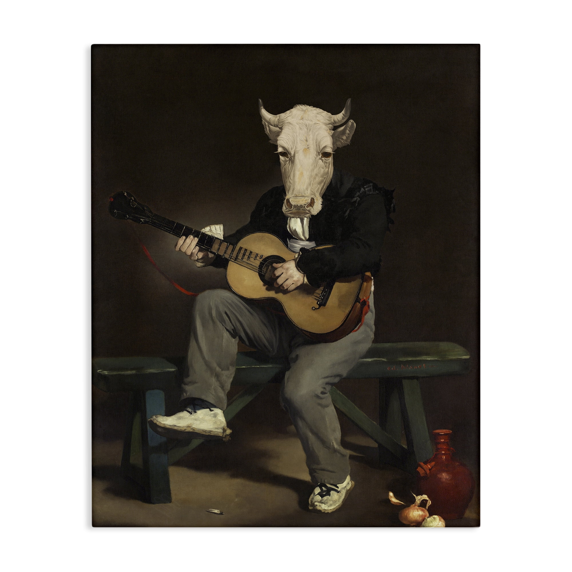 Stupell Industries Cow Playing Guitar Novelty & Humor Painting Wrapped Canvas Art Print Wall Art, 16 x 20