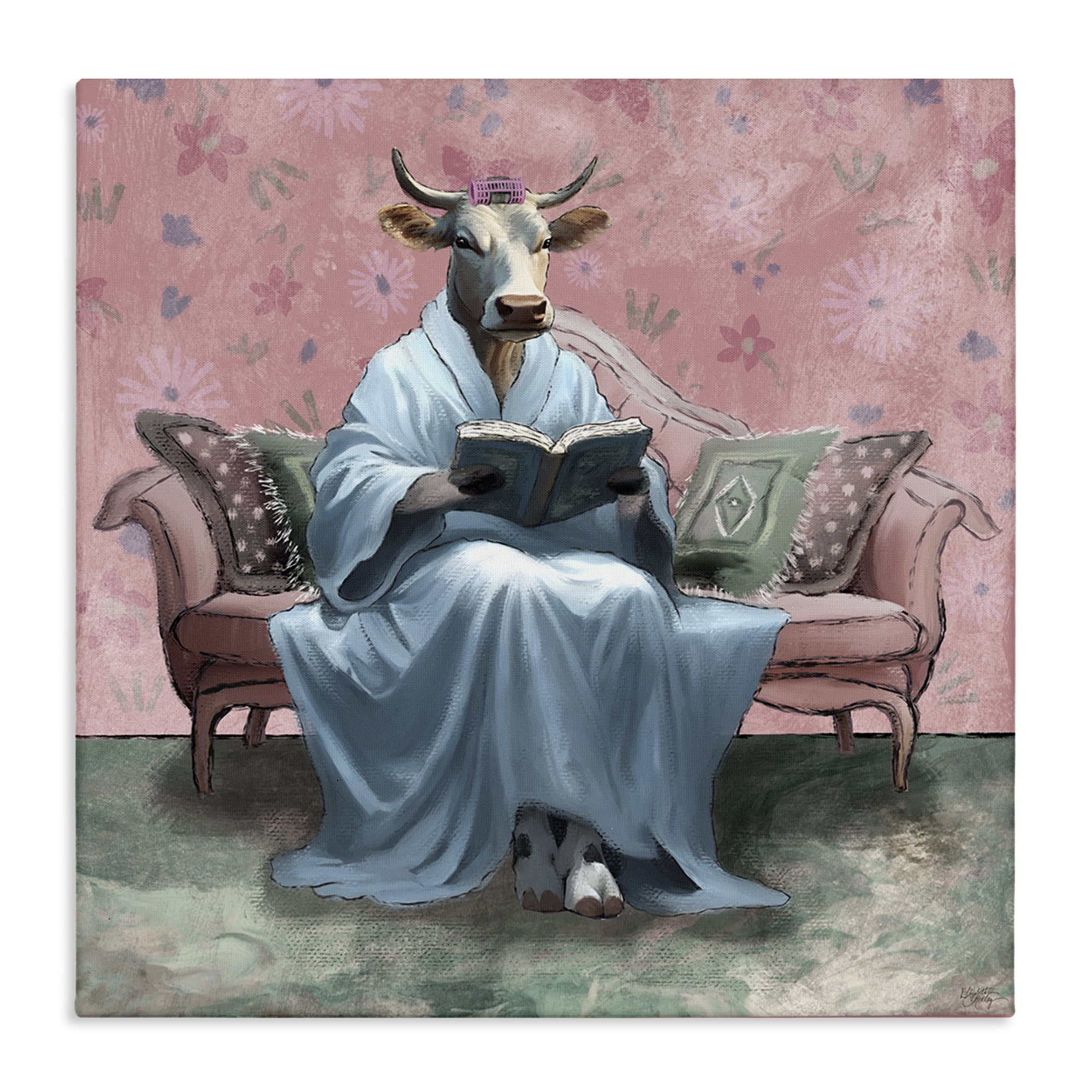 Stupell Industries Cow Reading Evening Book Novelty & Humor Painting Wrapped Canvas Art Print Wall Art, 24 x 24