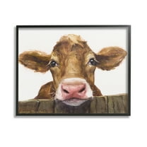 Stupell Industries Cow Resting on Fence Animals & Insects Painting Black Framed Art Print Wall Art, 14 x 11