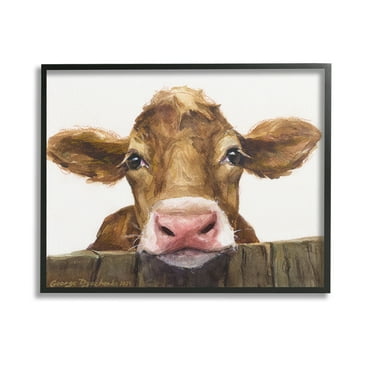 Stupell Industries Cow Resting on Fence Animals & Insects Painting Black Framed Art Print Wall Art, 14 x 11