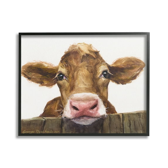 Stupell Industries Cow Resting on Fence Animals & Insects Painting Black Framed Art Print Wall Art, 30 x 24
