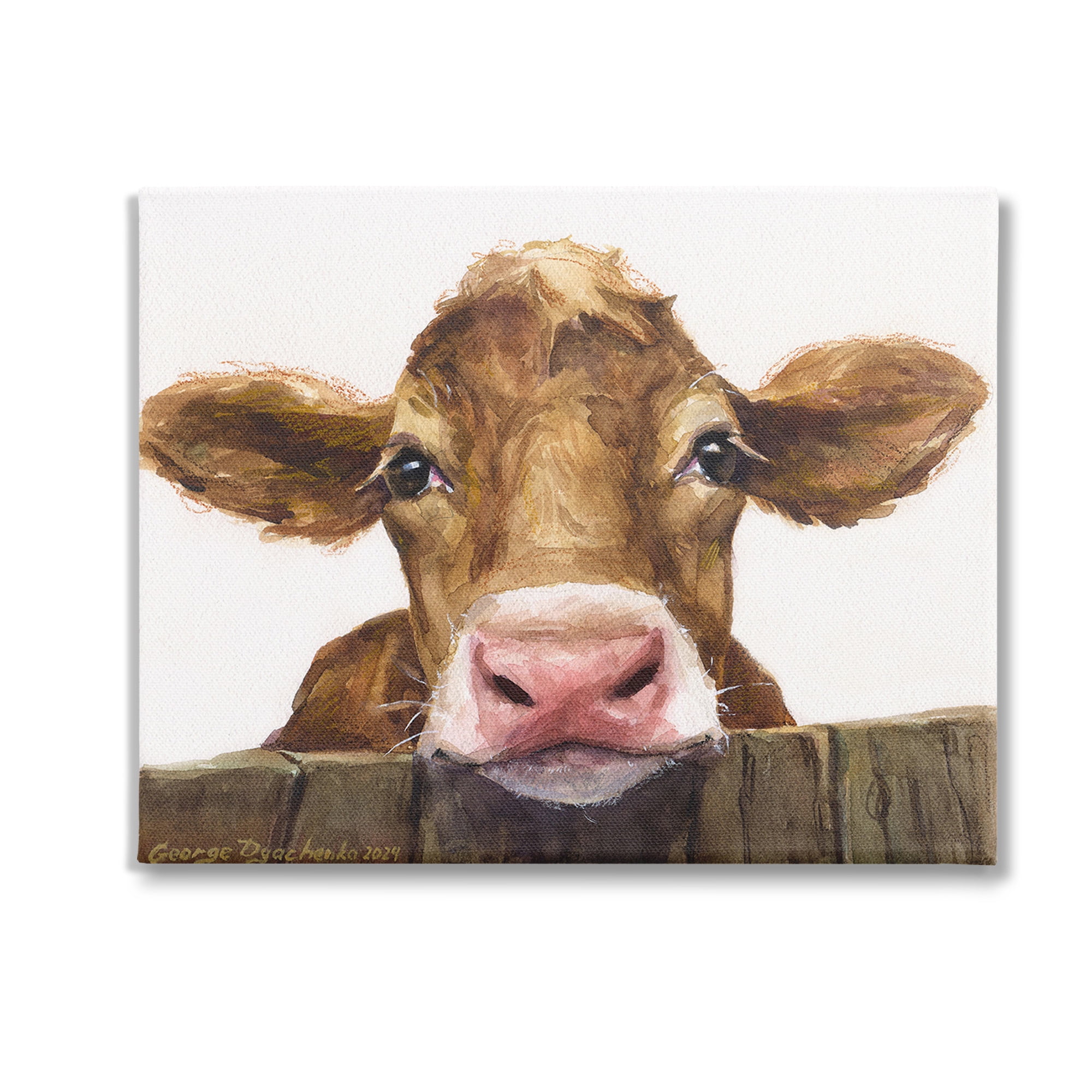 Stupell Industries Cow Resting on Fence Animals & Insects Painting Gallery Wrapped Canvas Art Print Wall Art, 30 x 24