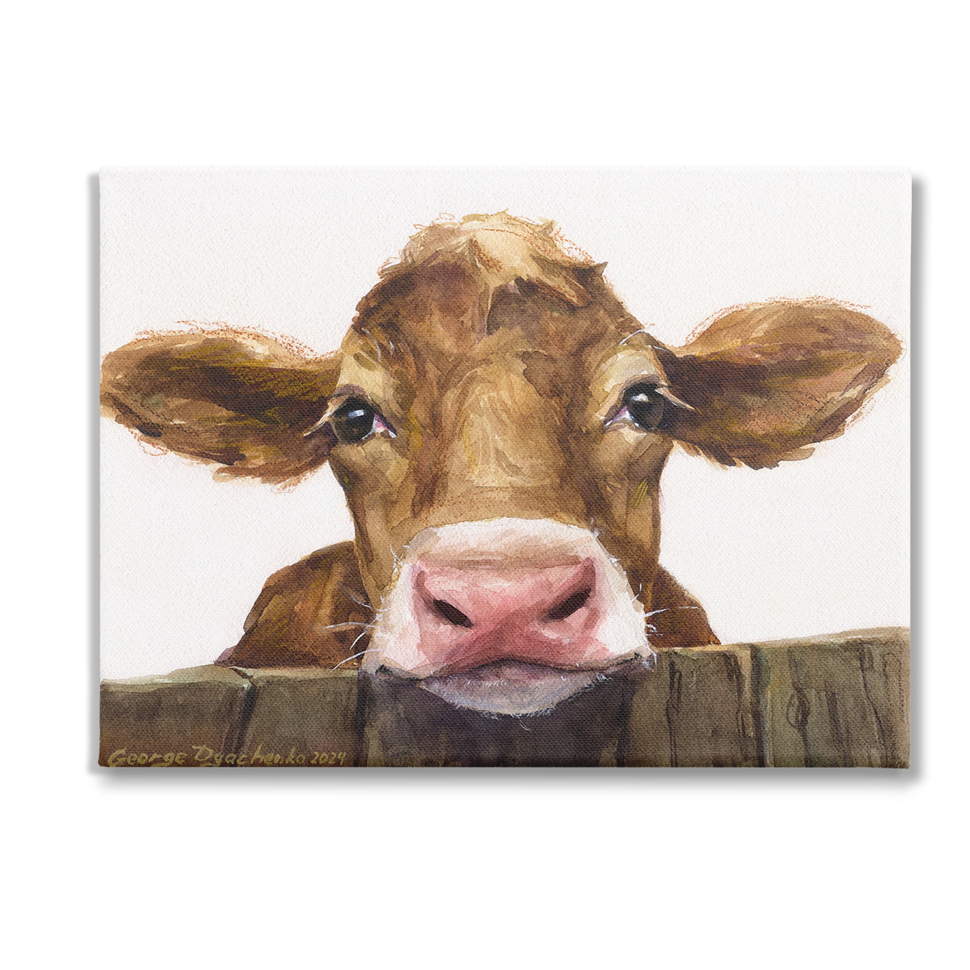 Stupell Industries Cow Resting on Fence Animals & Insects Painting Gallery Wrapped Canvas Art Print Wall Art, 40 x 30