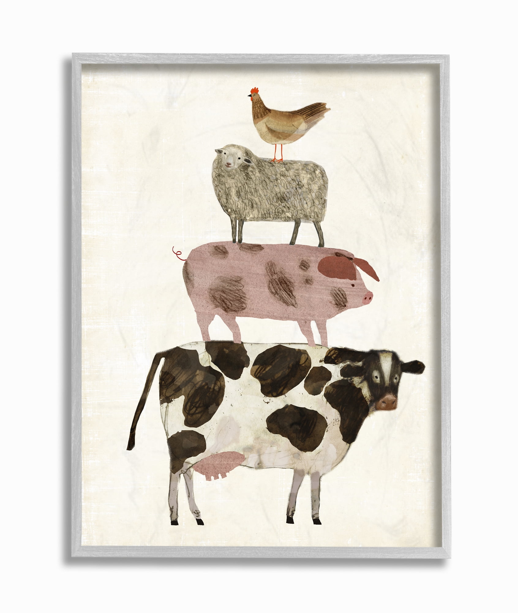 Stupell Industries Cow Sheep Pig and Chicken Barnyard Buds Stacked Farm  Animals Framed Wall Art by Victoria Borges