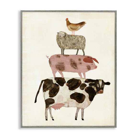 Stupell Industries Cow Sheep Pig and Chicken Barnyard Buds Stacked Farm Animals Framed Wall Art by Victoria Borges