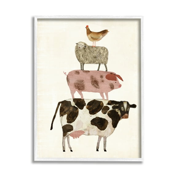 Stupell Industries Cow Sheep Pig and Chicken Barnyard Buds Stacked Farm Animals Painting Framed Art Print Wall Art, 24x30, By Victoria Borges