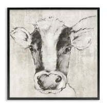 Stupell Industries Cow Sketch Impression Animals Drawing Black Framed Art Print Wall Art, 12 x 12