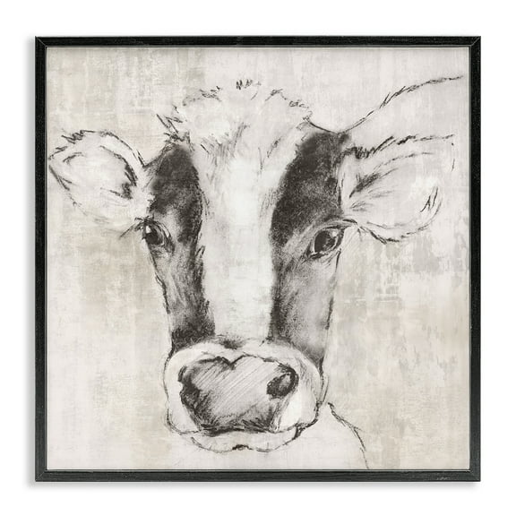 Stupell Industries Cow Sketch Impression Animals Drawing Black Framed Art Print Wall Art, 12 x 12