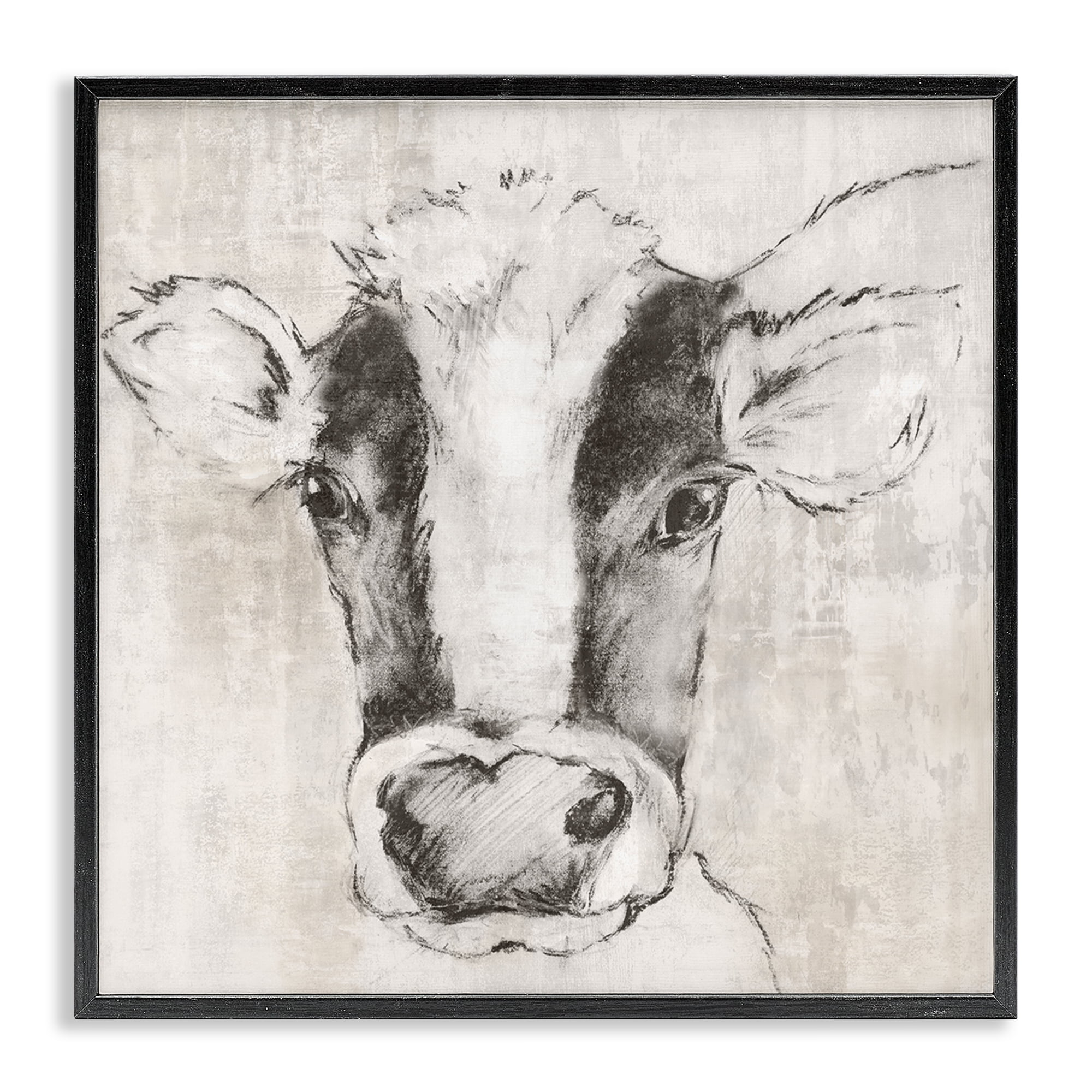 Stupell Industries Cow Sketch Impression Animals Drawing Black Framed Art Print Wall Art, 24 x 24
