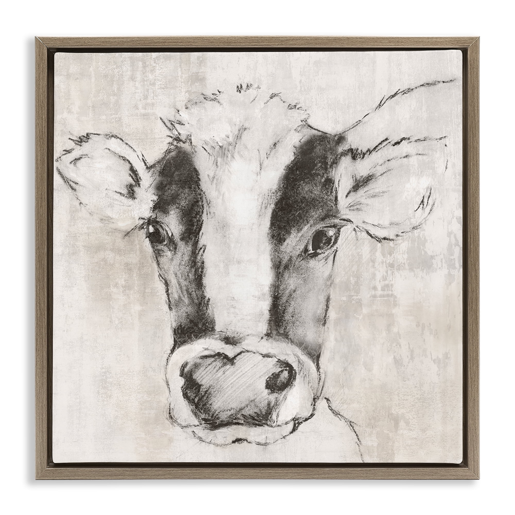 Stupell Industries Cow Sketch Impression Animals Drawing Brown Floater Framed Canvas Art Print Wall Art, 25 x 25
