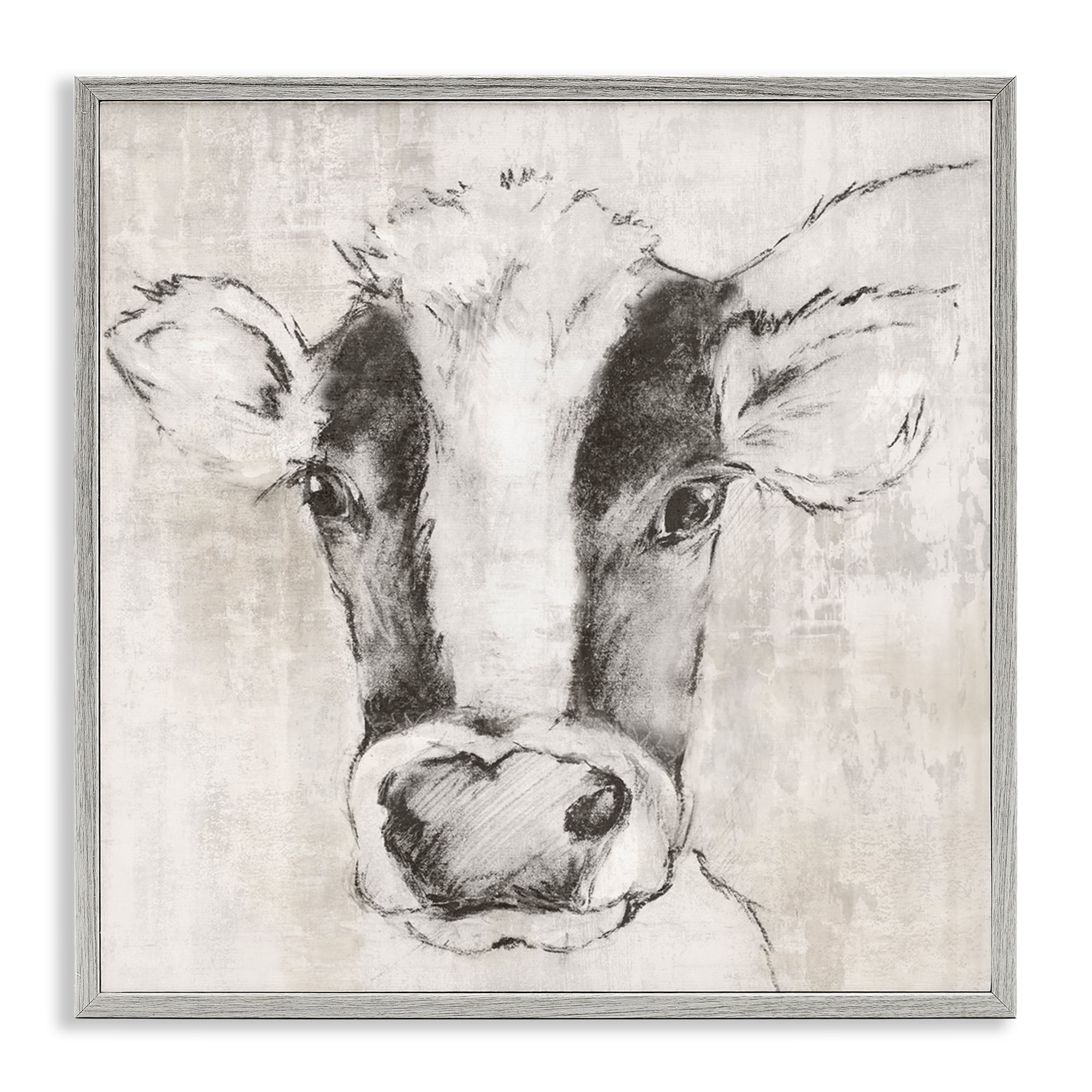 Stupell Industries Cow Sketch Impression Animals Drawing Gray Framed Art Print Wall Art, 17 x 17