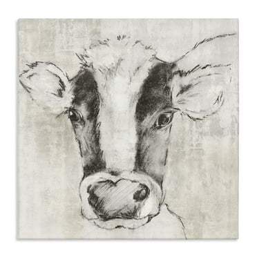 Stupell Industries Cow Sketch Impression Animals Drawing Wrapped Canvas Art Print Wall Art, 17 x 17
