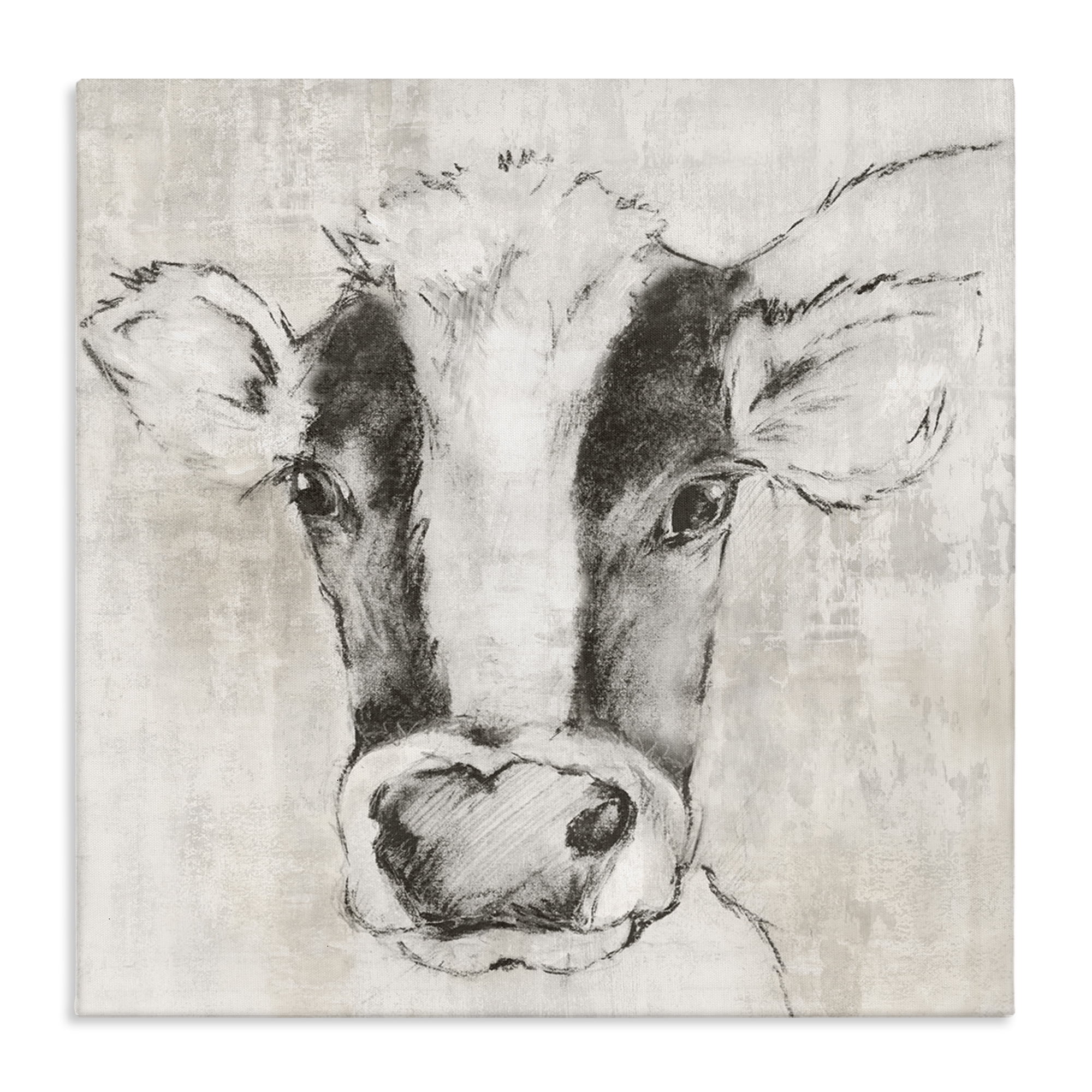 Stupell Industries Cow Sketch Impression Animals Drawing Wrapped Canvas Art Print Wall Art, 24 x 24
