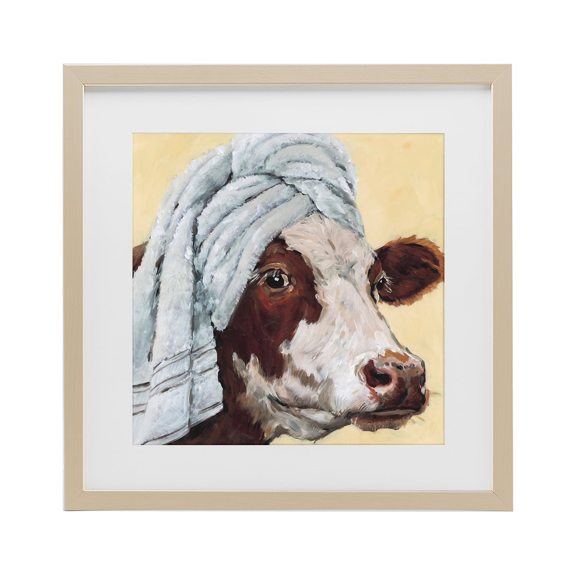 Stupell Industries Cow Spa with Towel Birch Framed Print Under Glass, design by Studio Bautista