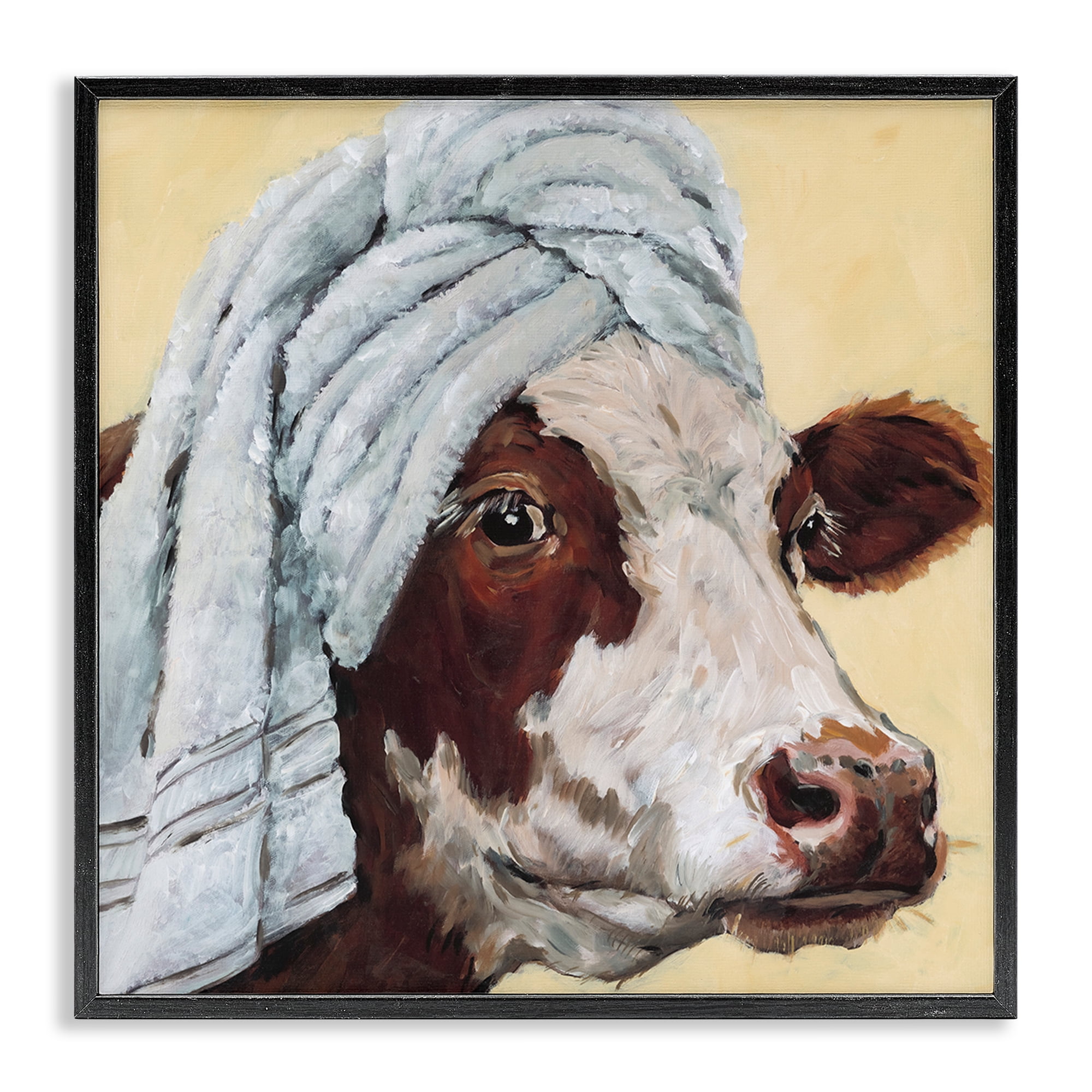 Stupell Industries Cow Spa with Towel Black Framed Giclee Art, design by Studio Bautista