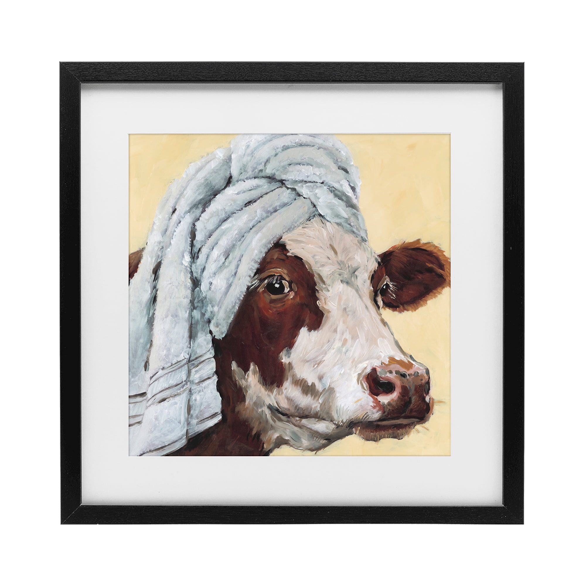 Stupell Industries Cow Spa with Towel Black Framed Print Under Glass, design by Studio Bautista