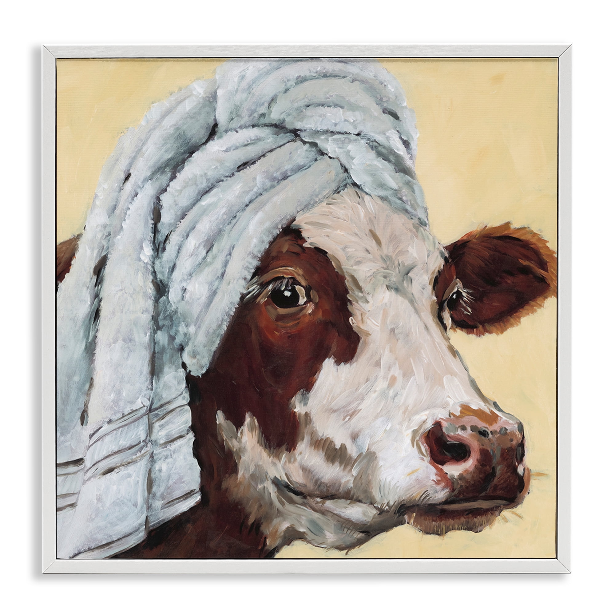 Stupell Industries Cow Spa with Towel White Framed Giclee Art, design by Studio Bautista