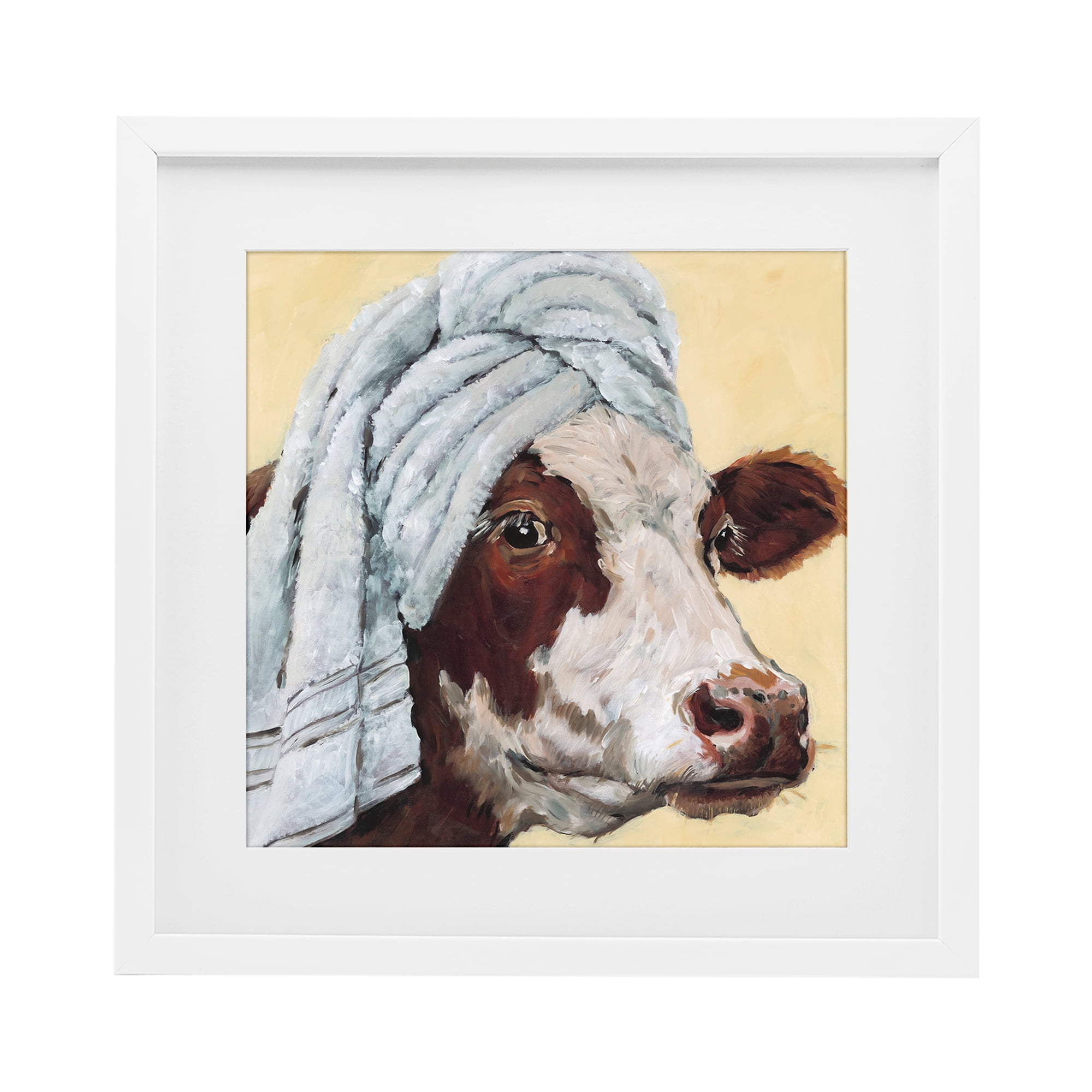 Stupell Industries Cow Spa with Towel White Framed Print Under Glass, design by Studio Bautista