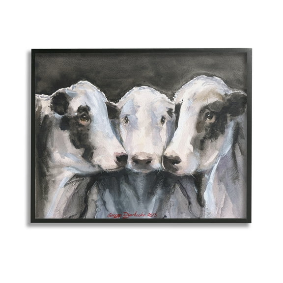 Stupell Industries Cow Trio Painting Animals & Insects Painting Black Framed Art Print Wall Art, 14 x 11
