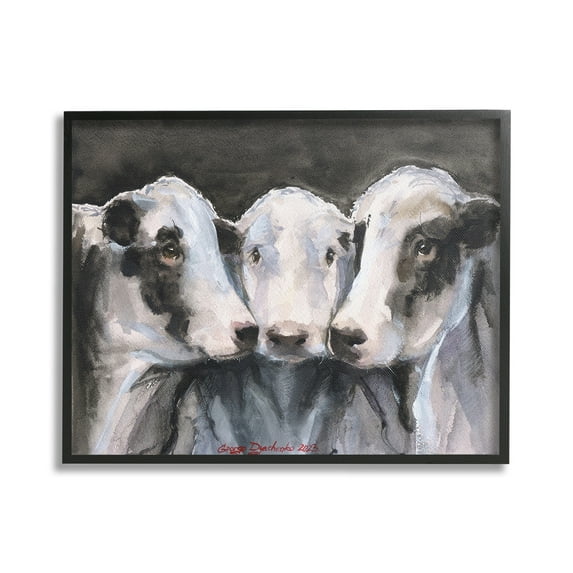 Stupell Industries Cow Trio Painting Animals & Insects Painting Black Framed Art Print Wall Art, 20 x 16