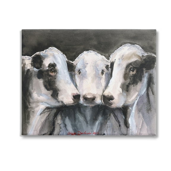 Stupell Industries Cow Trio Painting Animals & Insects Painting Gallery Wrapped Canvas Art Print Wall Art, 20 x 16