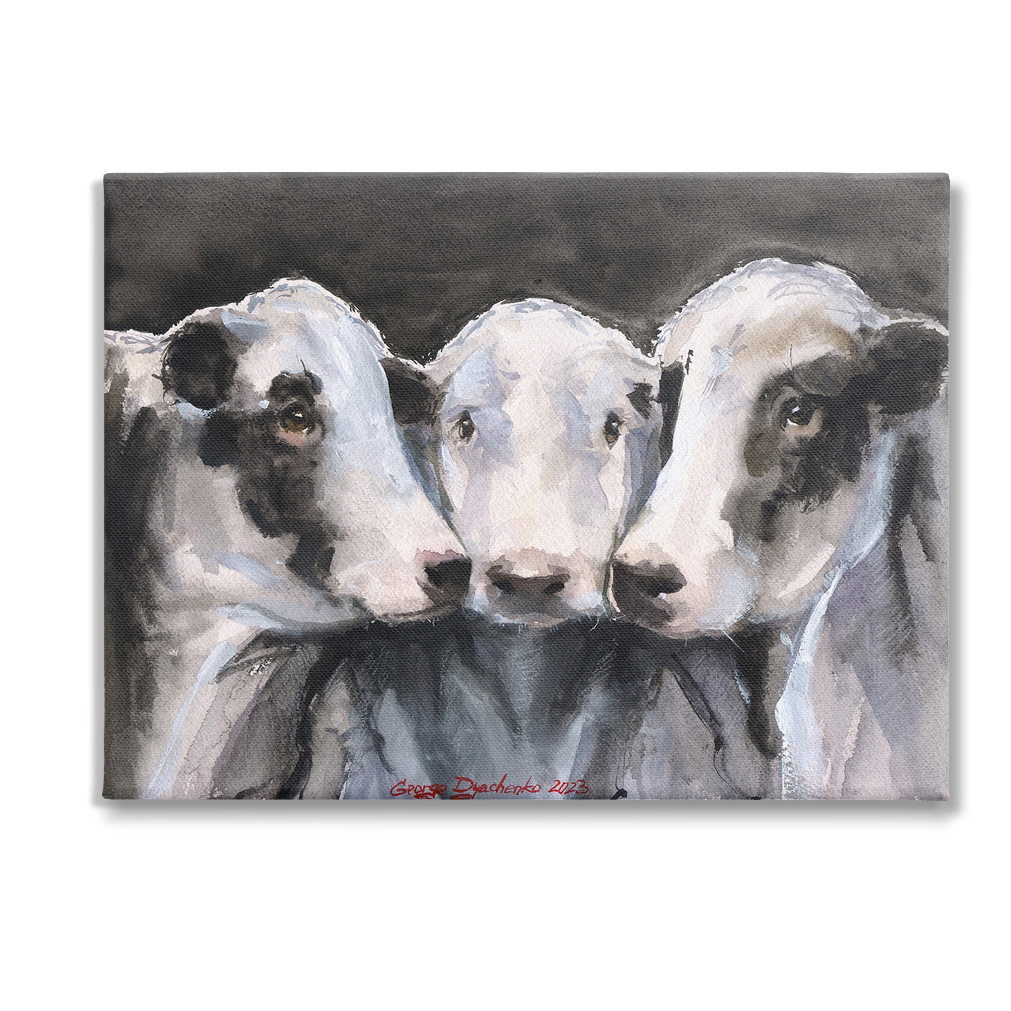 Stupell Industries Cow Trio Painting Animals & Insects Painting Gallery Wrapped Canvas Art Print Wall Art, 40 x 30