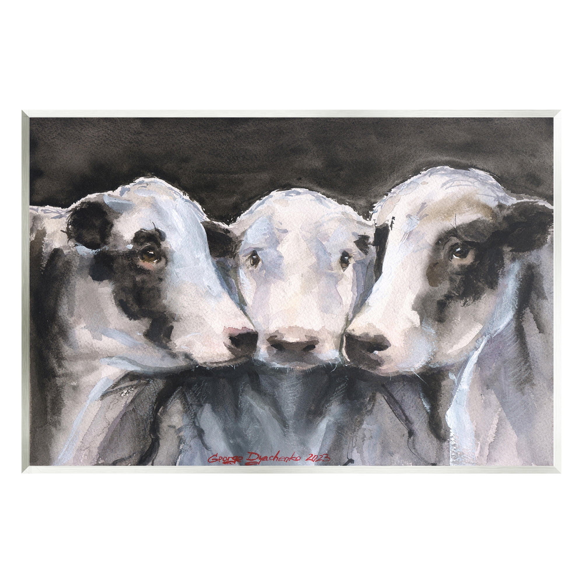 Stupell Industries Cow Trio Painting Animals & Insects Painting Unframed Art Print Wall Art, 19 x 13
