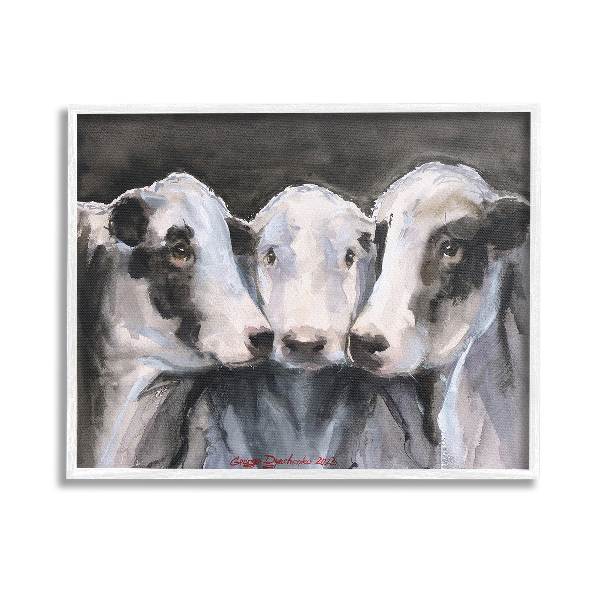 Stupell Industries Cow Trio Painting Animals & Insects Painting White Framed Art Print Wall Art, 14 x 11