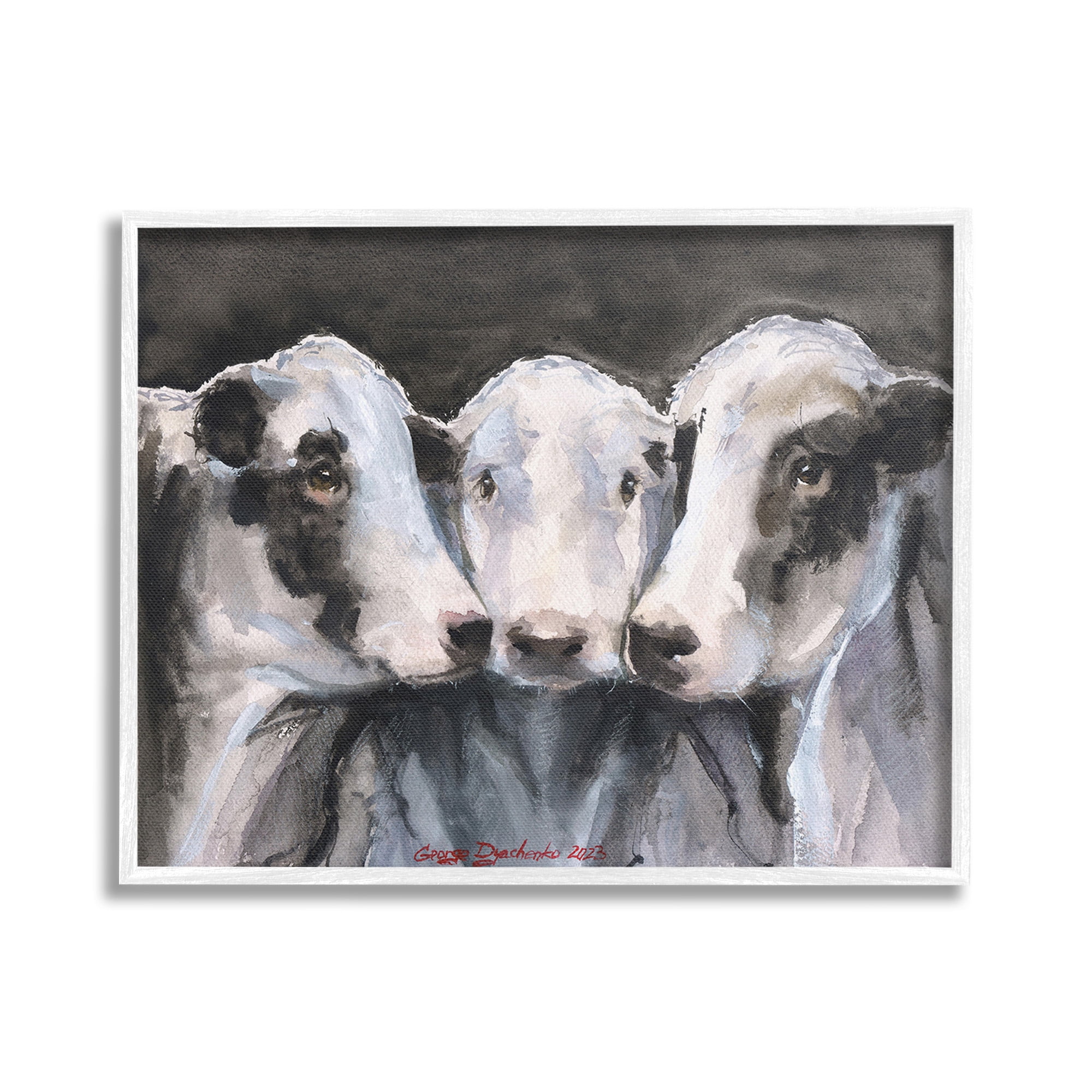Stupell Industries Cow Trio Painting Animals & Insects Painting White Framed Art Print Wall Art, 20 x 16