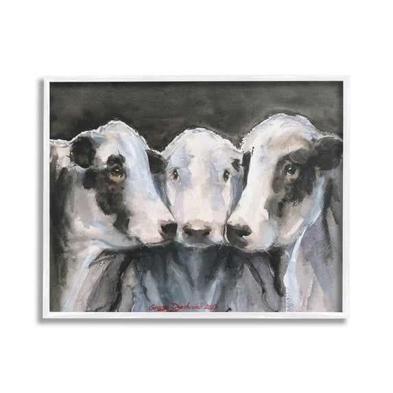 Stupell Industries Cow Trio Painting Animals & Insects Painting White Framed Art Print Wall Art, 30 x 24