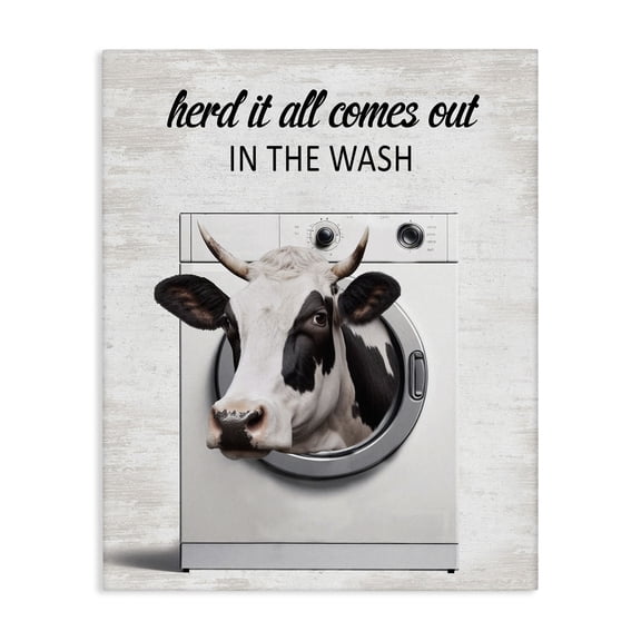 Stupell Industries Cow & Washing Machine Quotes and Sayings Painting Wrapped Canvas Canvas Art Print Wall Art, 16 x 20