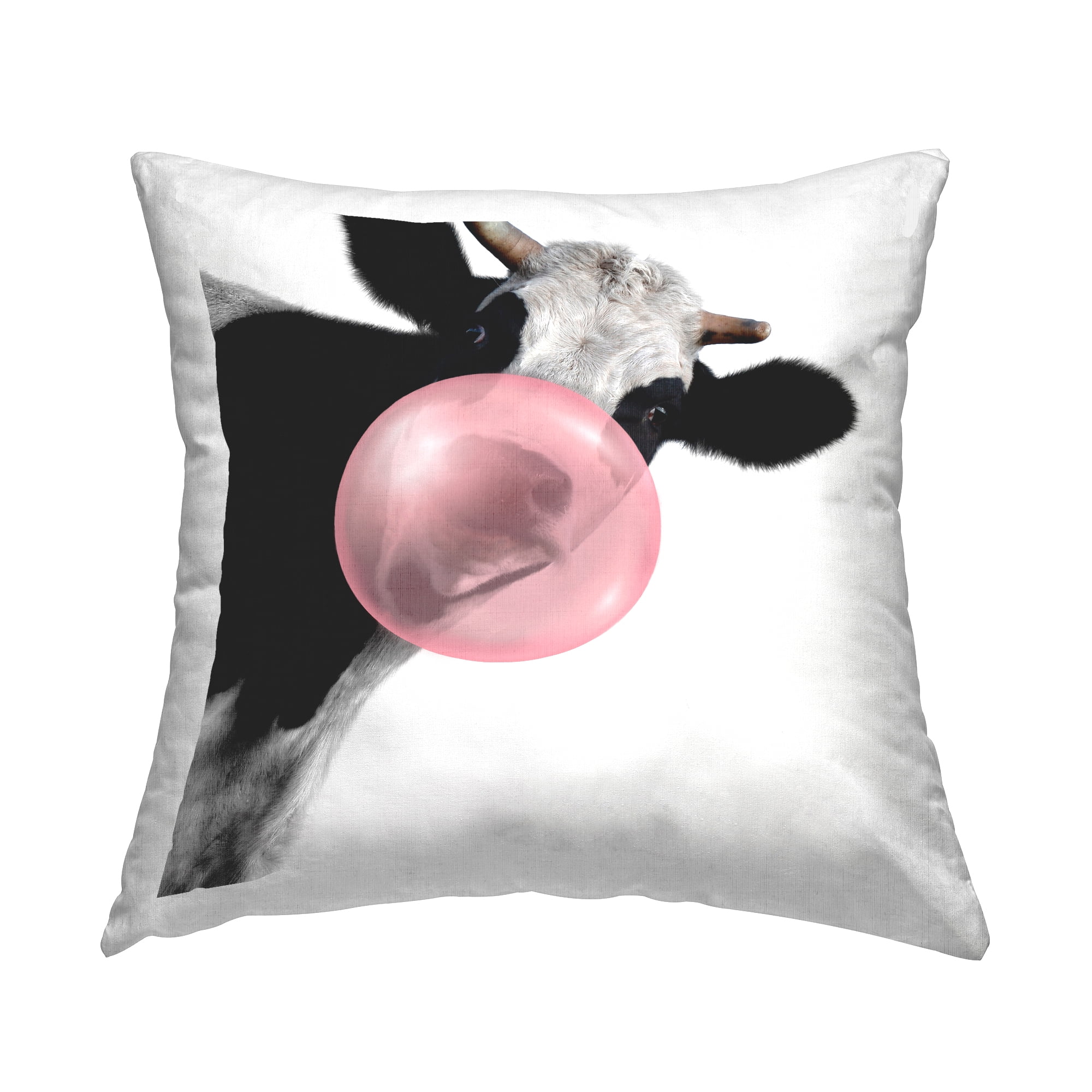 Stupell Industries Cow With Bubblegum Portrait Square Decorative Printed Throw Pillow Design By Emma P, 18 x 18