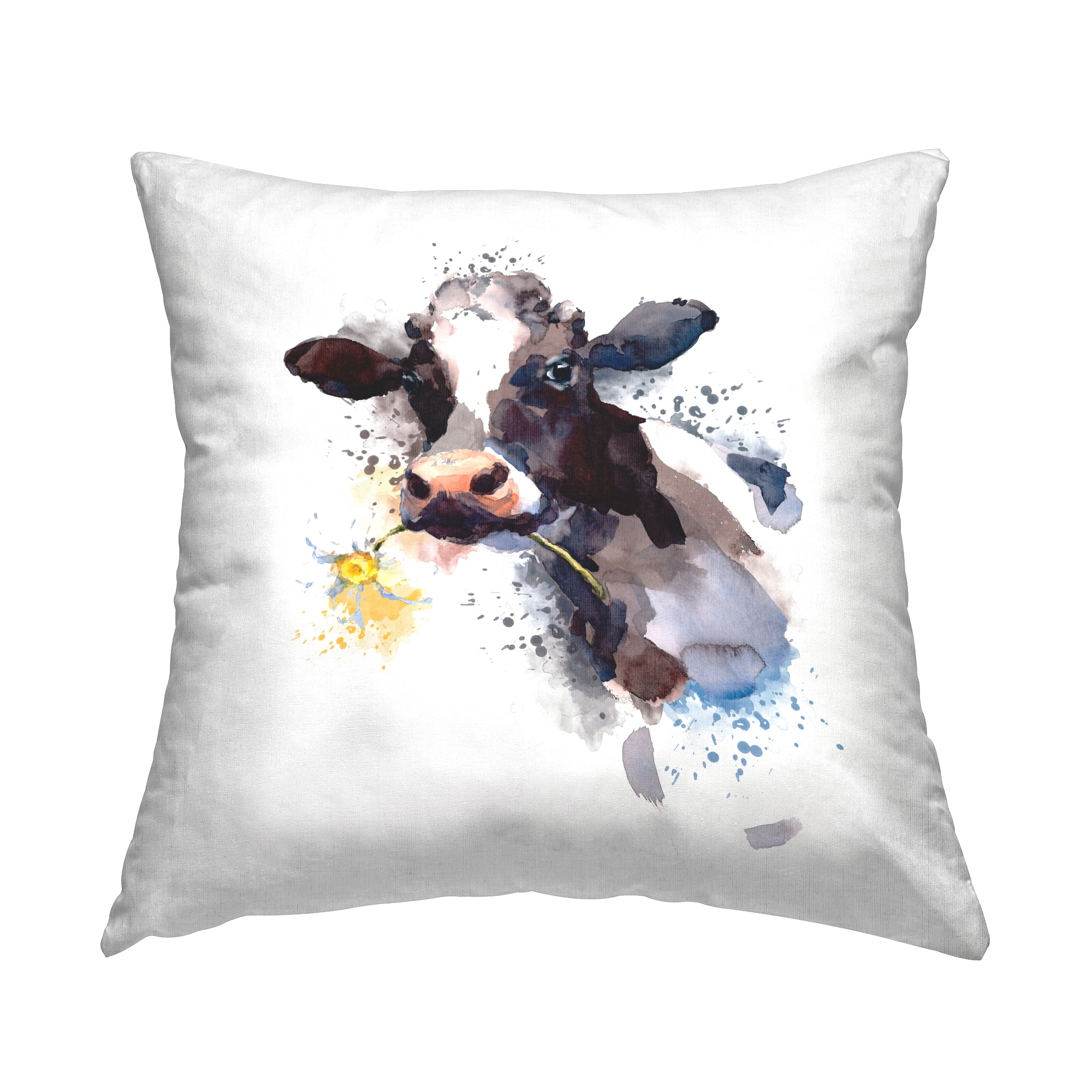 Stupell Industries Cow With Daisy Portrait Square Decorative Printed Throw Pillow Design By Artsy Sally, 18 x 18