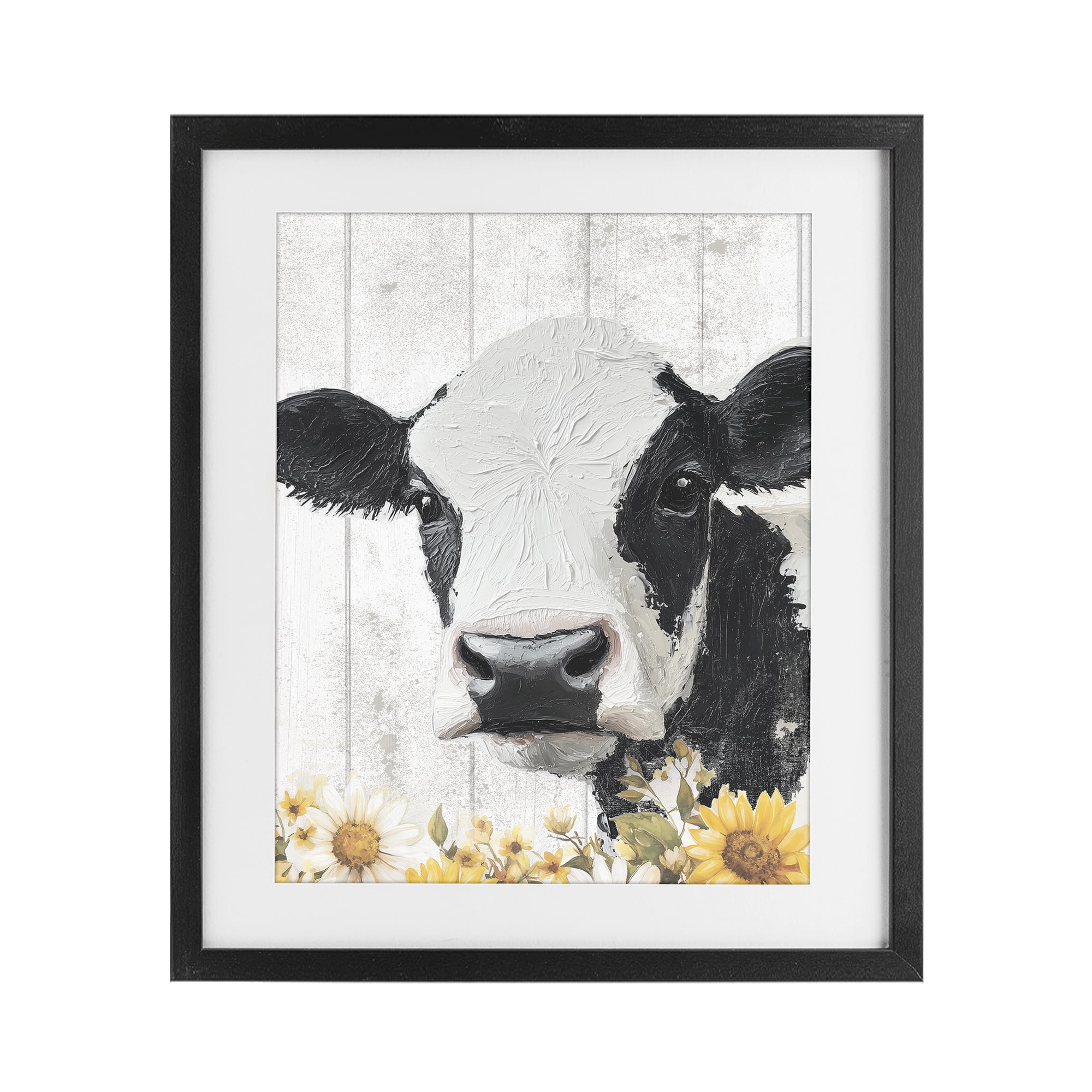 Stupell Industries Cow and Sunflowers Black Framed Print Under Glass, design by Christine Simpson Art