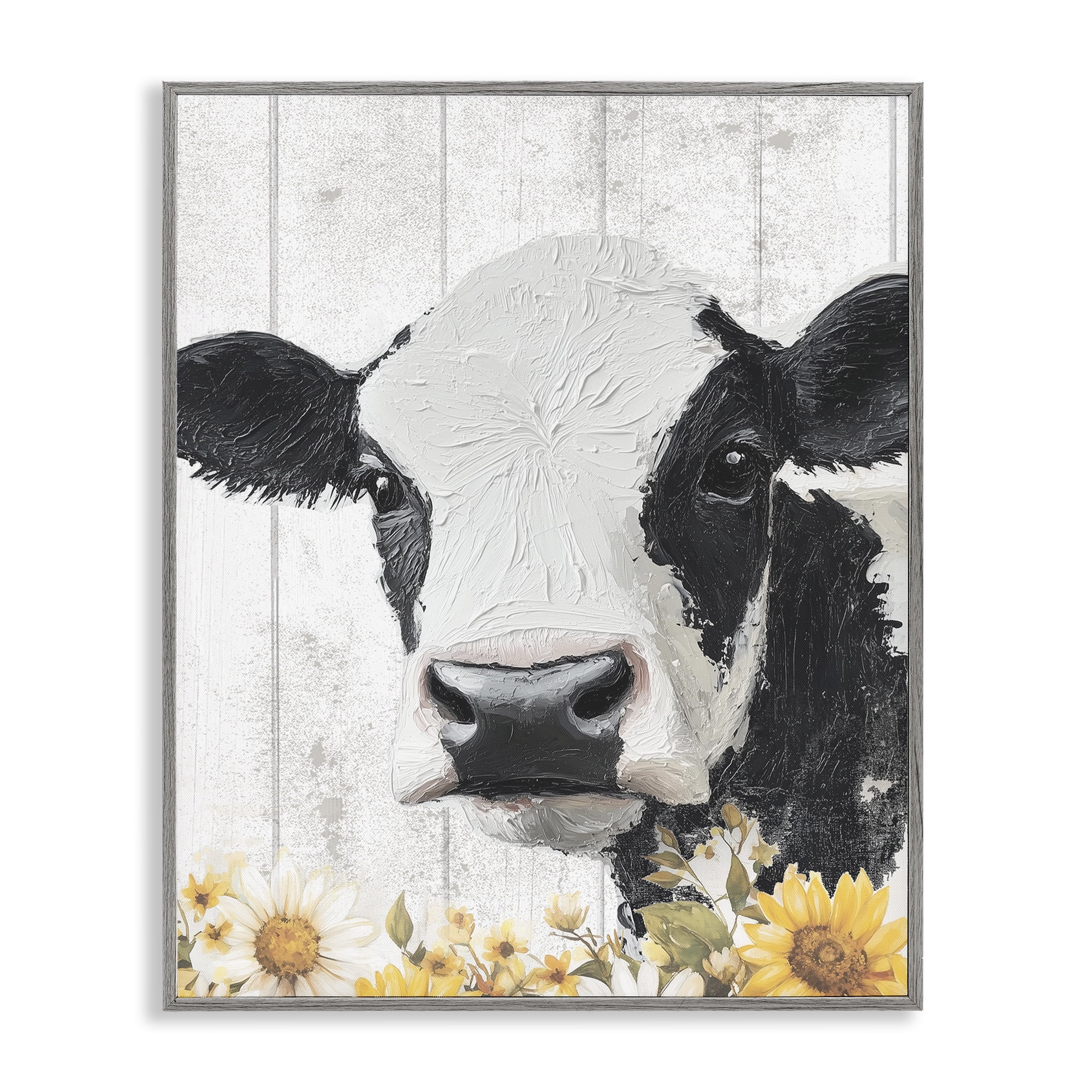 Stupell Industries Cow and Sunflowers Gray Framed Giclee Art, design by Christine Simpson Art
