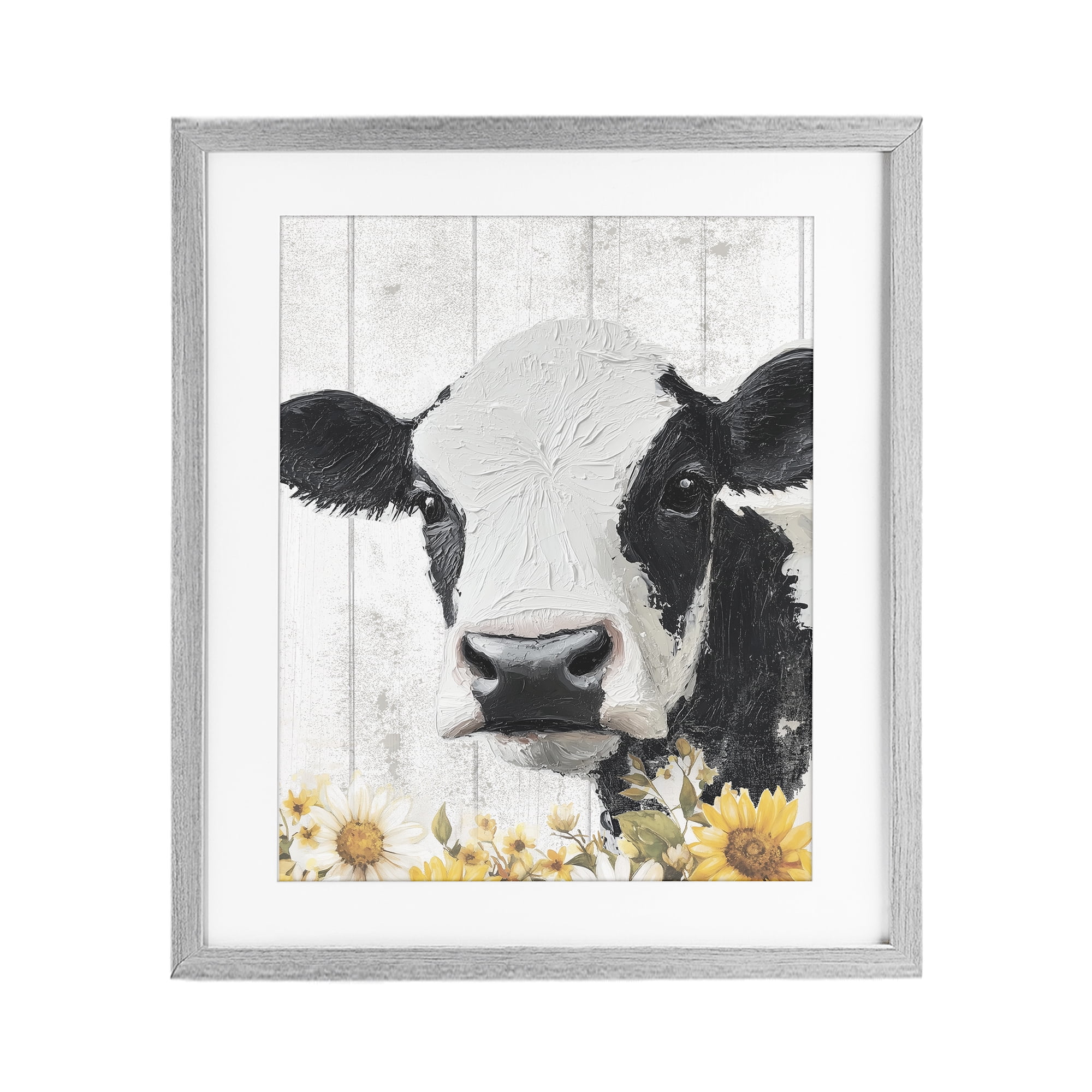 Stupell Industries Cow and Sunflowers Gray Framed Print Under Glass, design by Christine Simpson Art