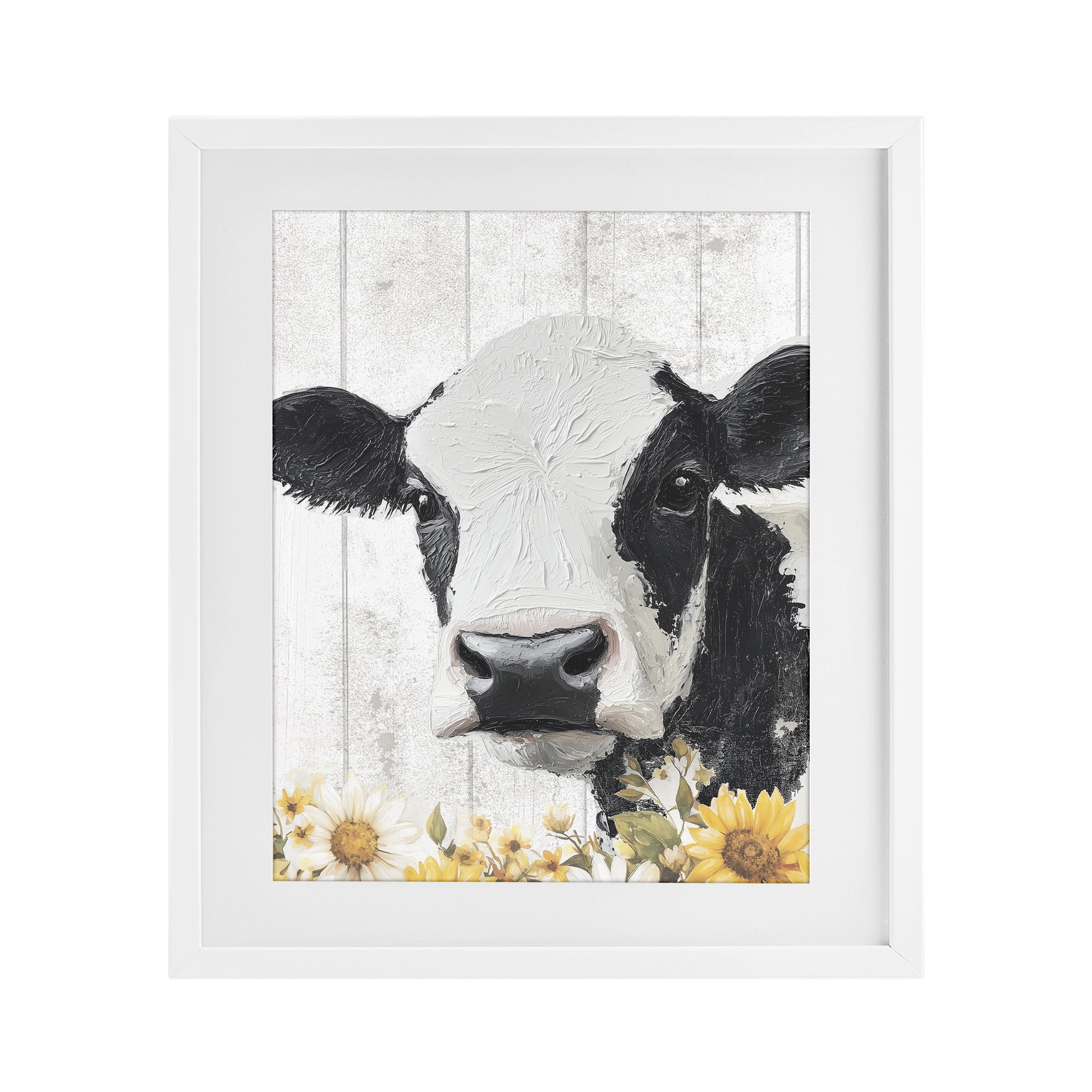 Stupell Industries Cow and Sunflowers White Framed Print Under Glass, design by Christine Simpson Art