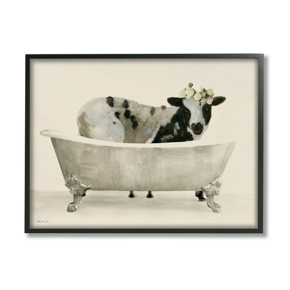 Stupell Industries Cow in Antique Tub Animals & Insects Painting Black Framed Art Print Wall Art, 14 x 11