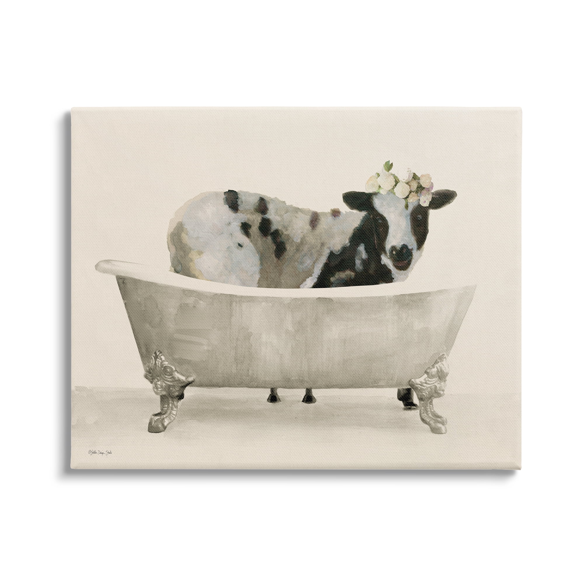 Stupell Industries Cow in Antique Tub Animals & Insects Painting Gallery Wrapped Canvas Print Wall Art, 40 x 30