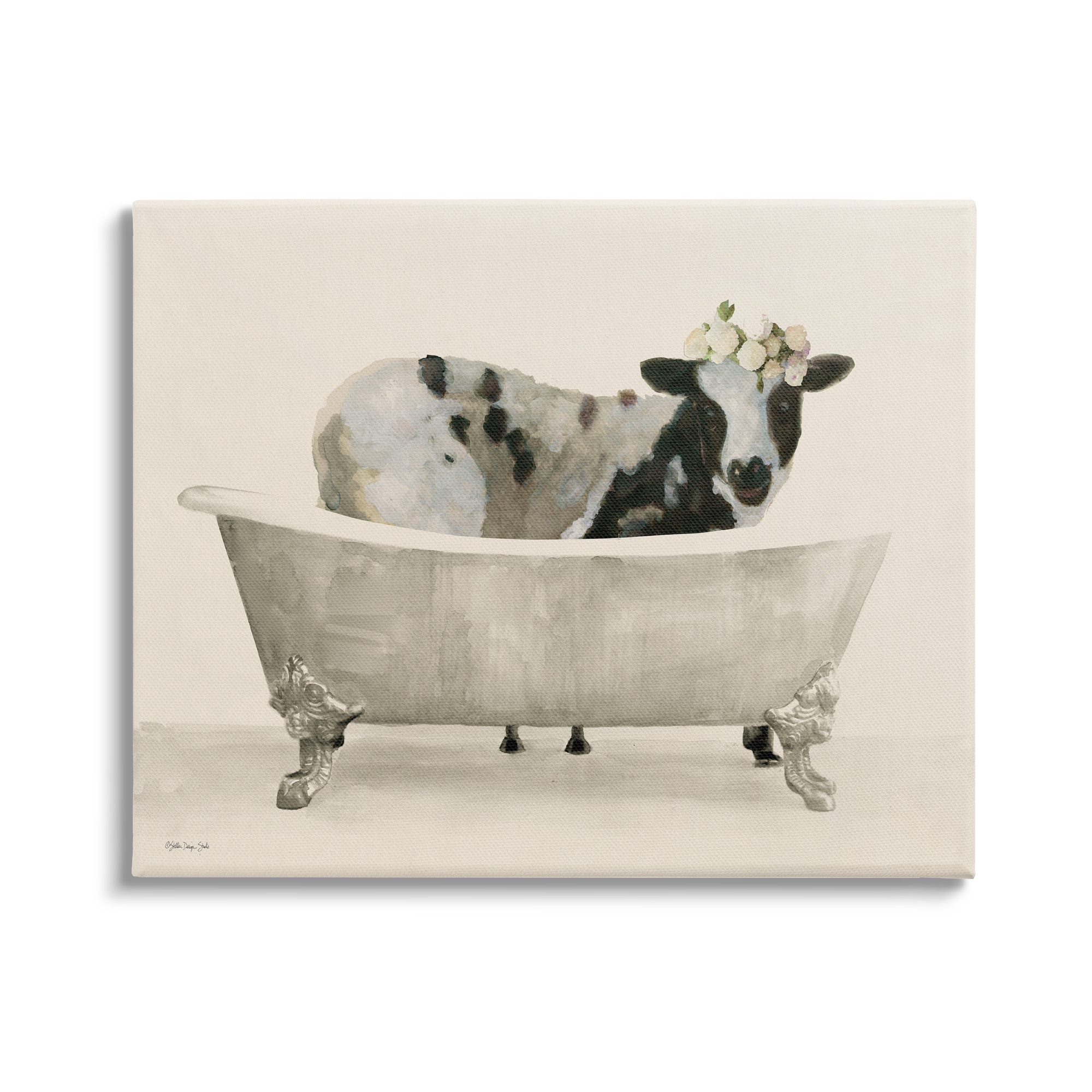 Stupell Industries Cow in Antique Tub Animals & Insects Painting Gallery Wrapped Canvas Print Wall Art, 48 x 36