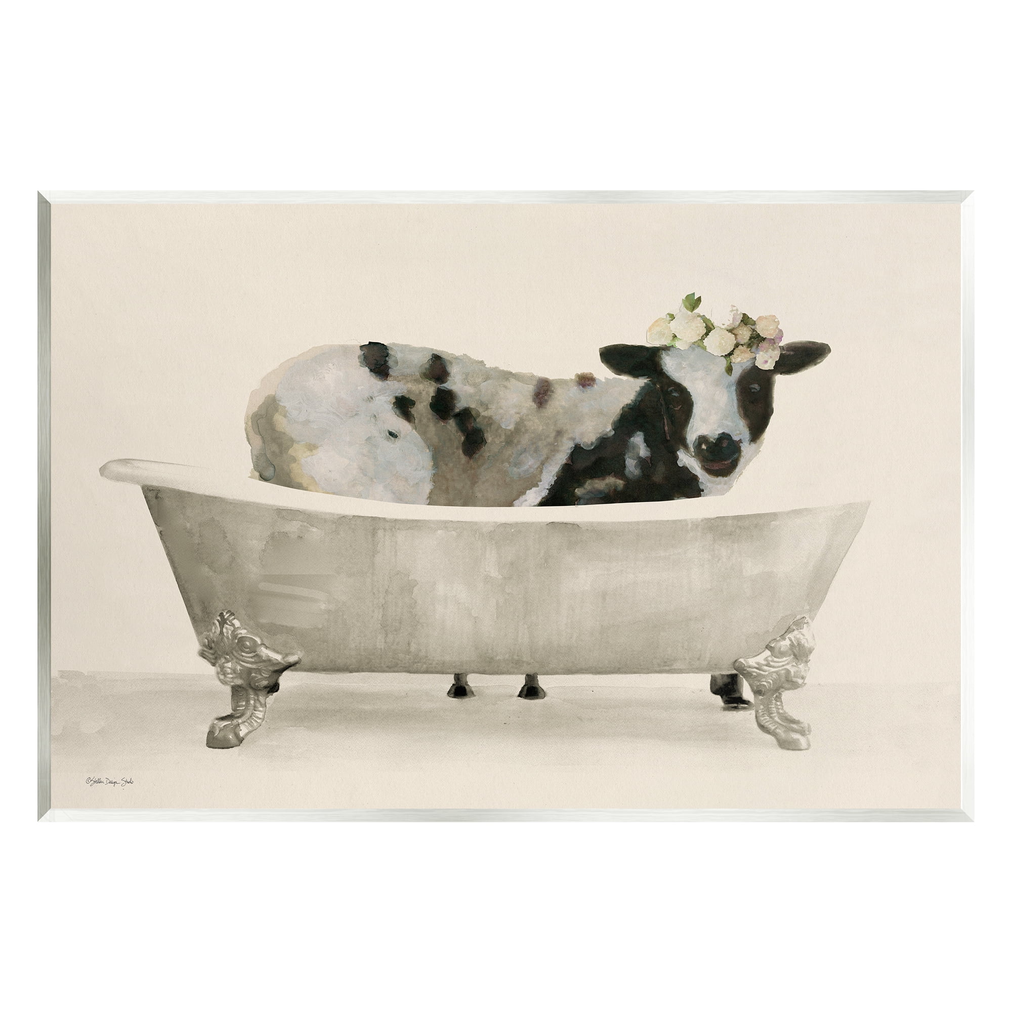 Stupell Industries Cow in Antique Tub Animals & Insects Painting Unframed Art Print Wall Art, 19 x 13
