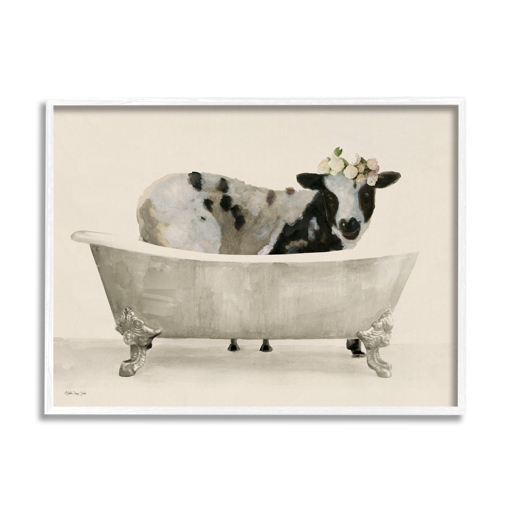 Stupell Industries Cow in Antique Tub Animals & Insects Painting White Framed Art Print Wall Art, 14 x 11