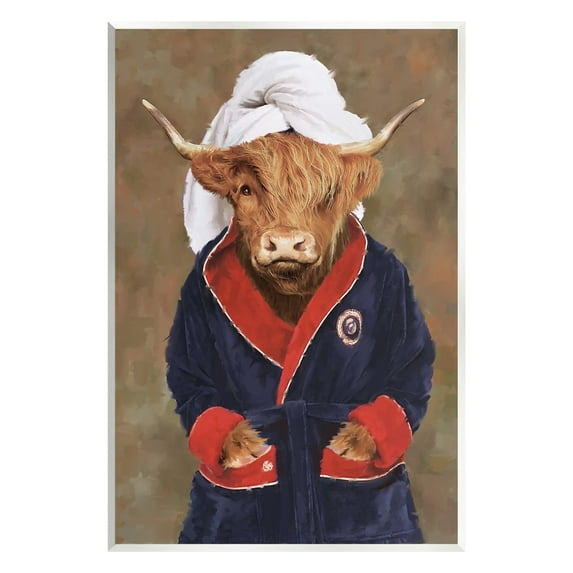 Stupell Industries Cow in Bathroom Robe Animals & Insects Painting Unframed Art Print Wall Art, 10 x 15