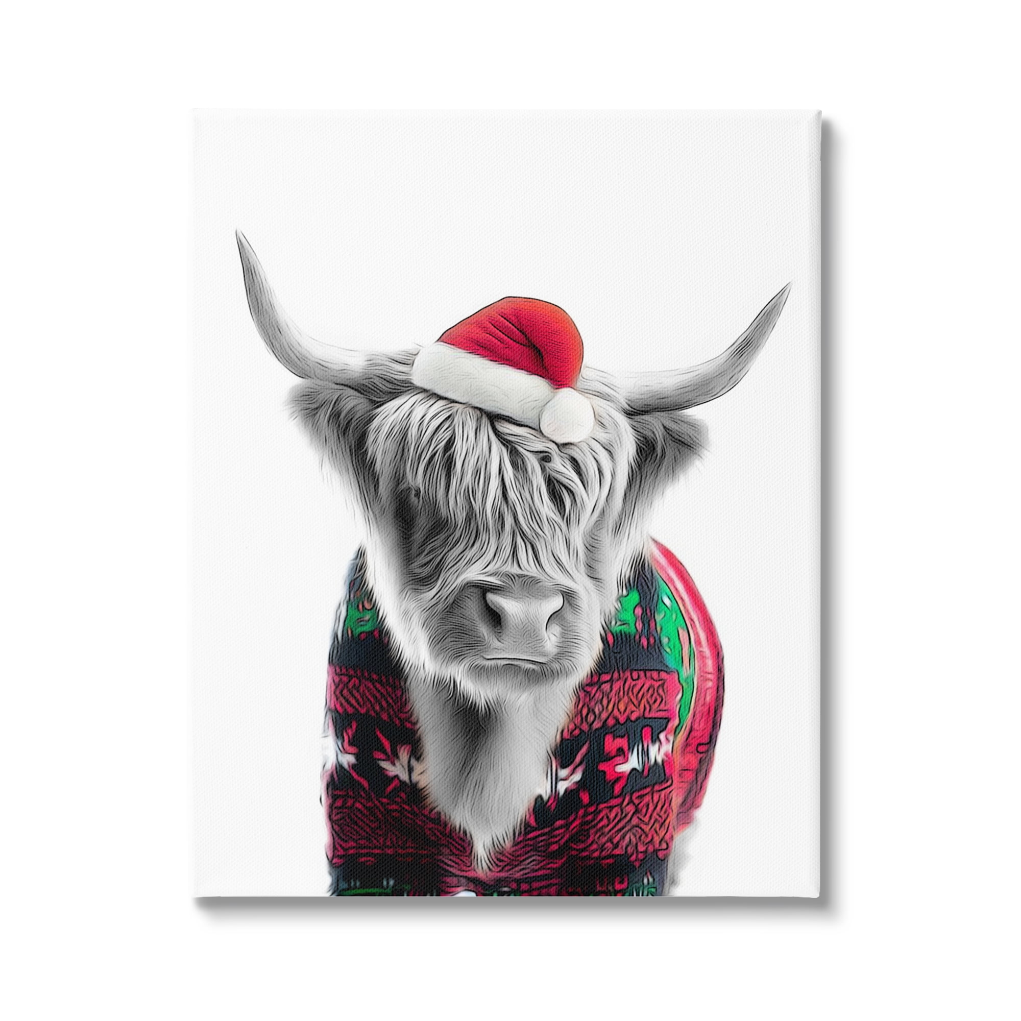 Stupell Industries Cow in Christmas Sweater Holiday Painting Gallery Wrapped Canvas Art Print Wall Art, 24 x 30