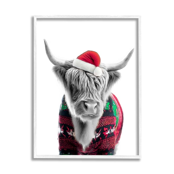 Stupell Industries Cow in Christmas Sweater Holiday Painting White Framed Art Print Wall Art, 24 x 30