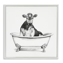 Cow in Bathtub Sketch White Framed Giclee Art, 24 x 24, Made In USA