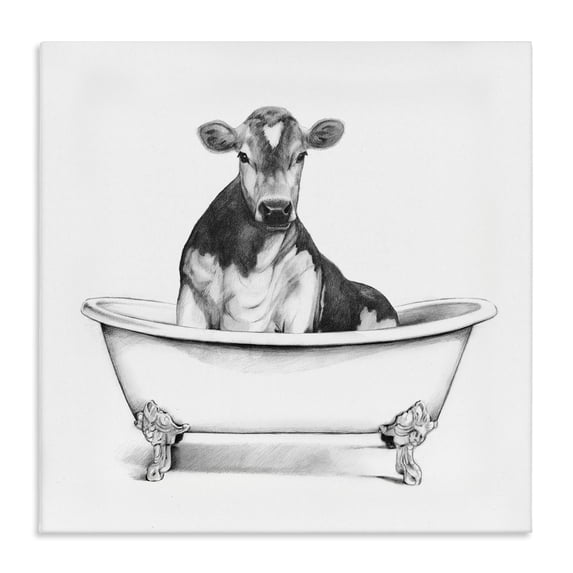 Cow in Bathtub Sketch Canvas Art, 24 x 24, Made In